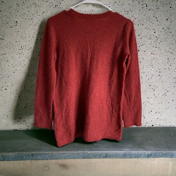 J Jill Red Wool Cashmere Blend Pocket Long Sleeve Pullover Sweater Small Petite - Picture 2 of 3